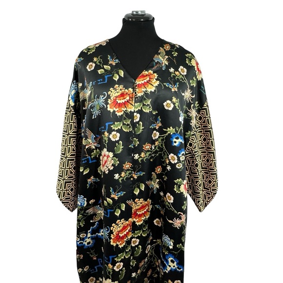 NWT Natori Black Floral Zip Caftan, Size M - Picture 4 of 13